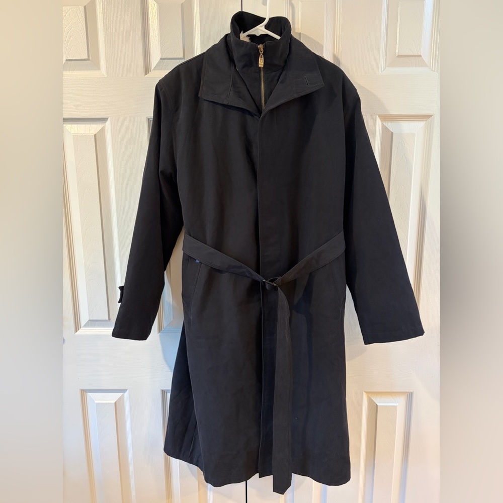 Polo Ralph Lauren Black Trench Coat with Removable Fur Lining Size XL